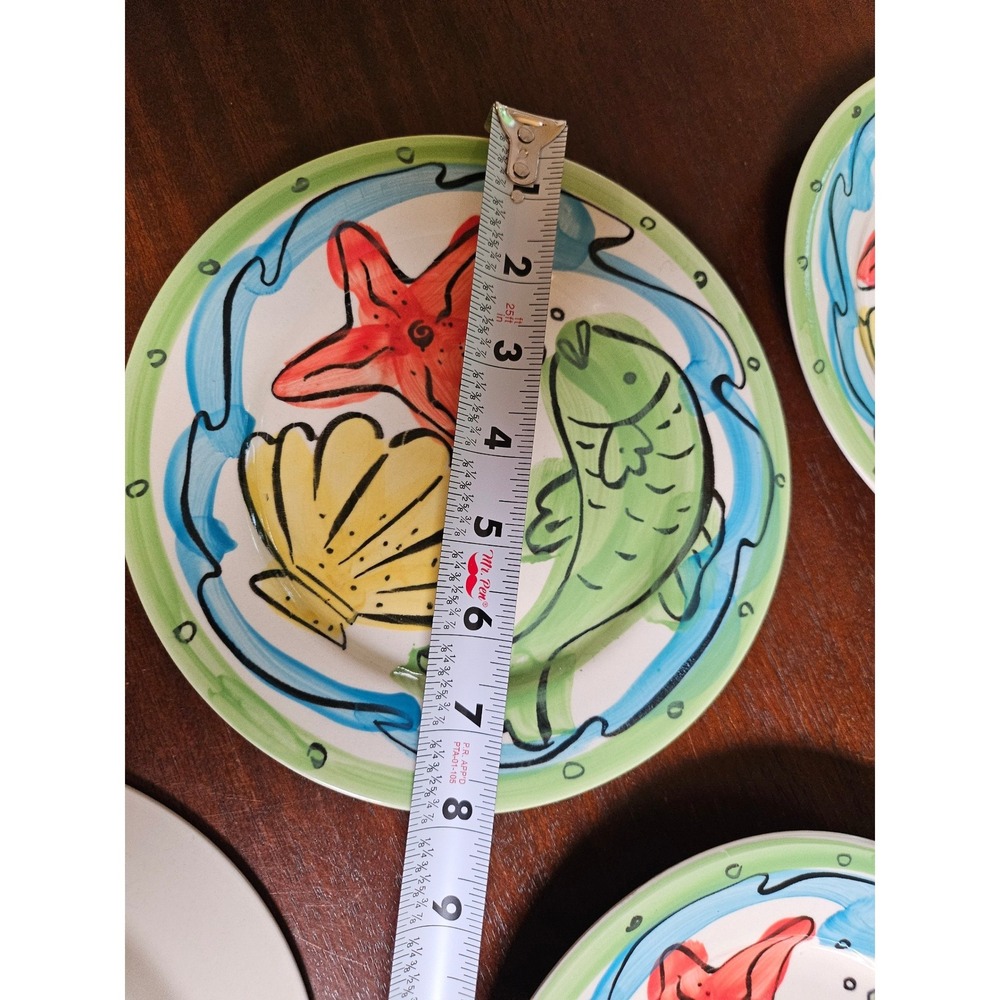 Sango Key West Salad Plates Set of 5 Green Red Nautical Fish Starfish 8in - Picture 6 of 7